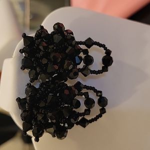 Black Clip on Beaded Earrings